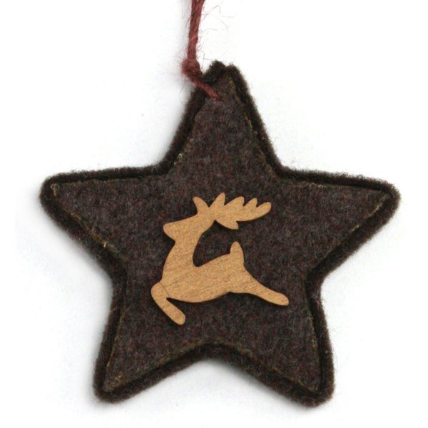 Χριστουγεννιάτικo Κρεμαστό Αστέρι, με Ξύλινο Τάρανδο (10cm)
